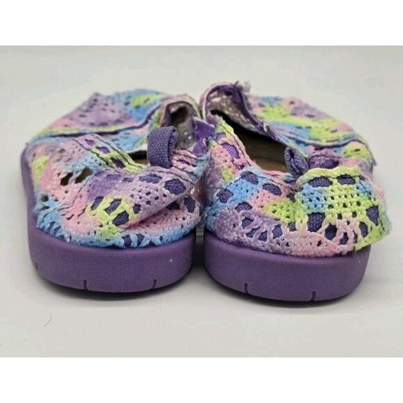 Faded Glory Girls Lace Aline Slip On Shoes Size 13 Purple Pastel Crochet Rainbow - Picture 5 of 7